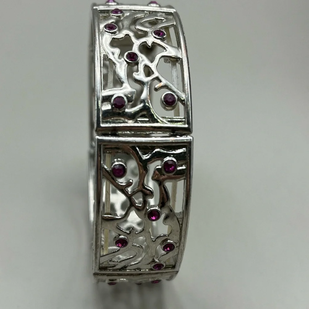 Elegant Silver and Pink Stretchy Women's Bracelet